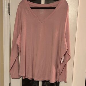 Terra & Sky Long Sleeve V-Neck Top in Dusty Rose 3X 24-26W NWT